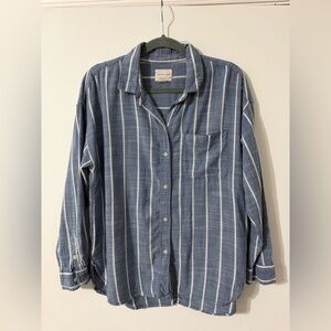 American Eagle Outfitters Oversized Blue and White Stripe Button-Down Shirt